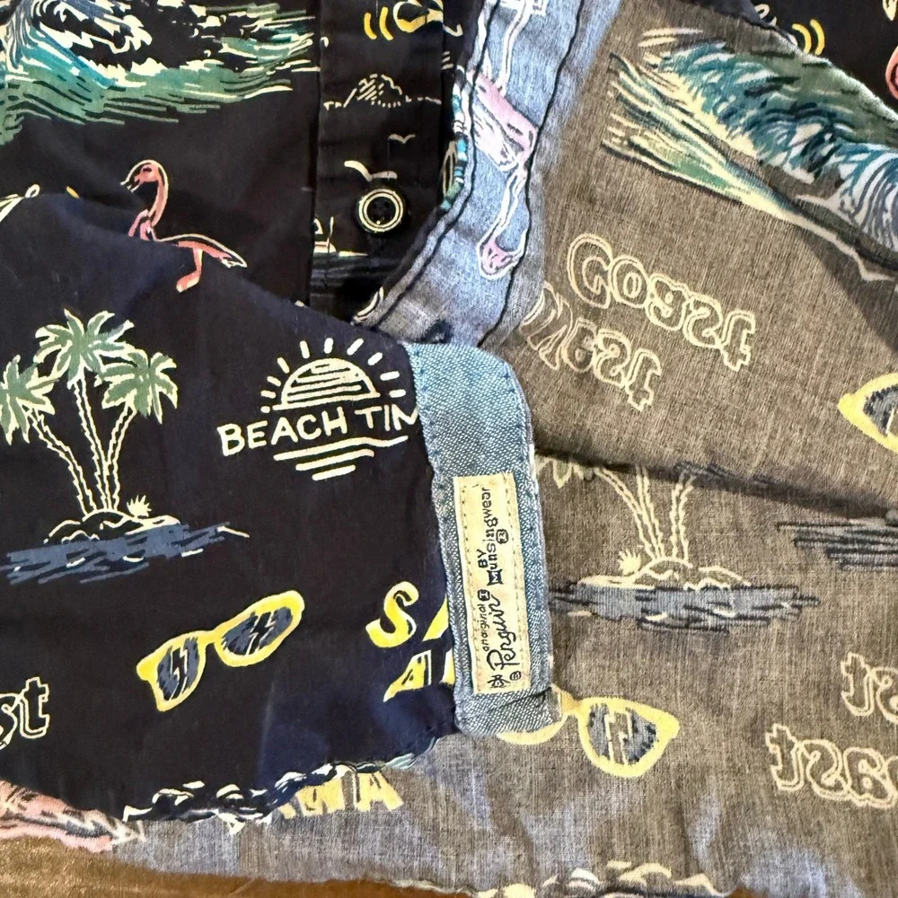 Original Penguin Toddler Boys 3T Navy Tropical Beach Flamingo Button Down Shirt
